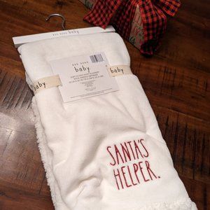 Rae Dunn BABY 1ST CHRISTMAS Cozy White & Red Baby Blanket I SANTA'S HELPER.